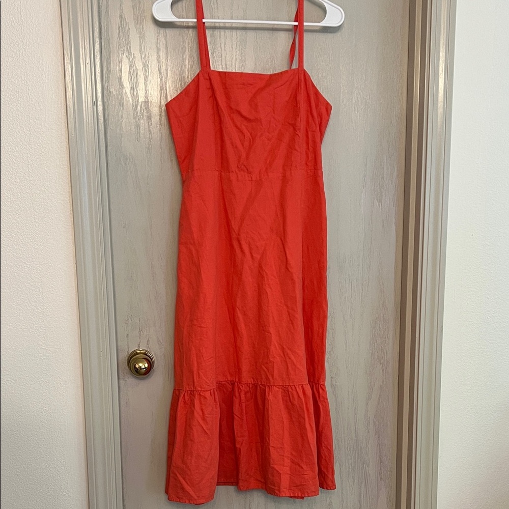 Gap Linen/Cotton Blend Women's Coral Midi Sundress with Ruffle Hem
